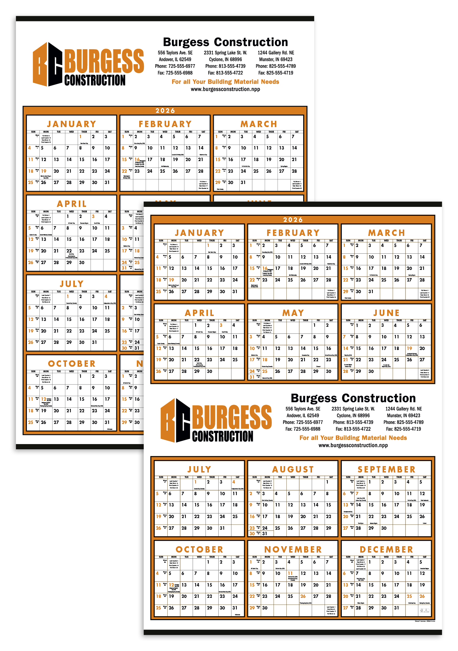 Triumph® Calendars Small Quantity Custom Span-A-Year Calendar